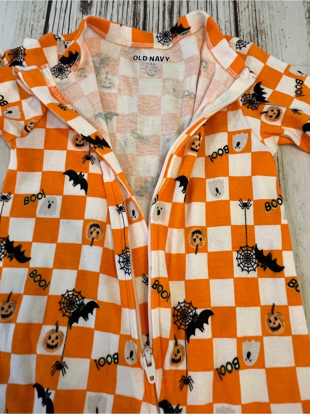 Halloween Checked Footed Pajamas Romper Boy's 3-6 Months Old Navy Fall Wear